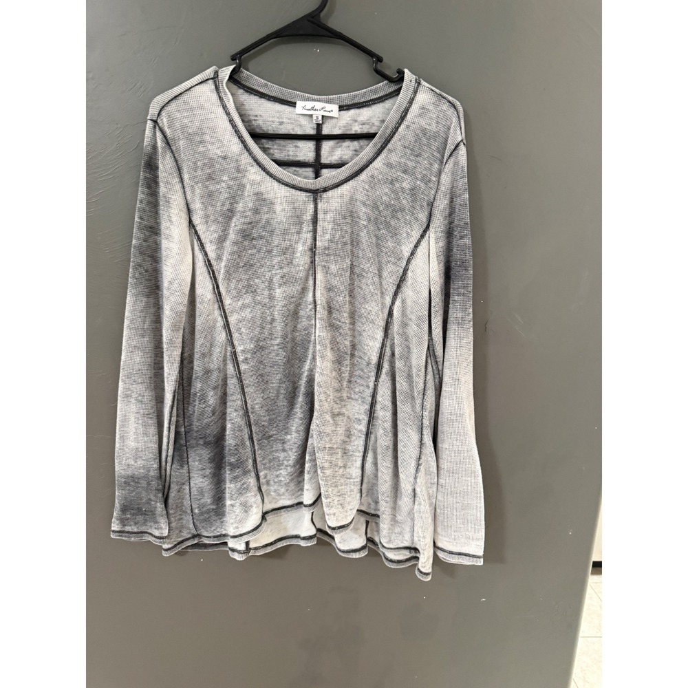 Another Love Grunge Grey Acid Wash Waffle Knit Thermal Top Scoop Neck Small
